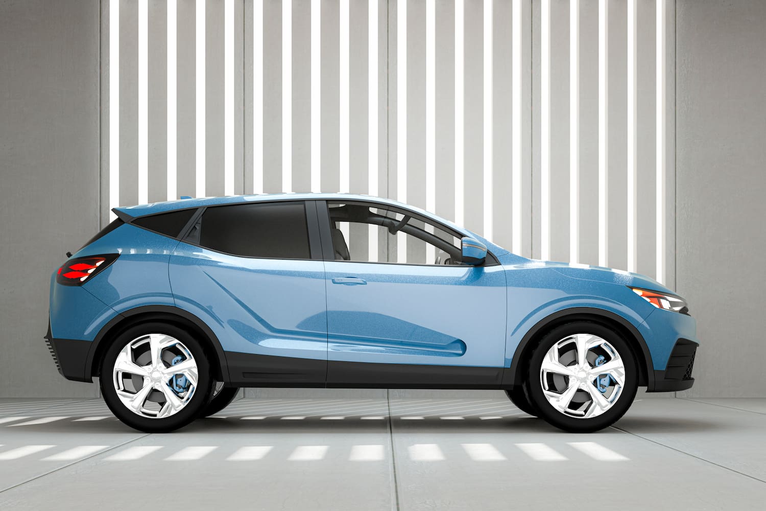 Generic modern SUV car in concrete garage.