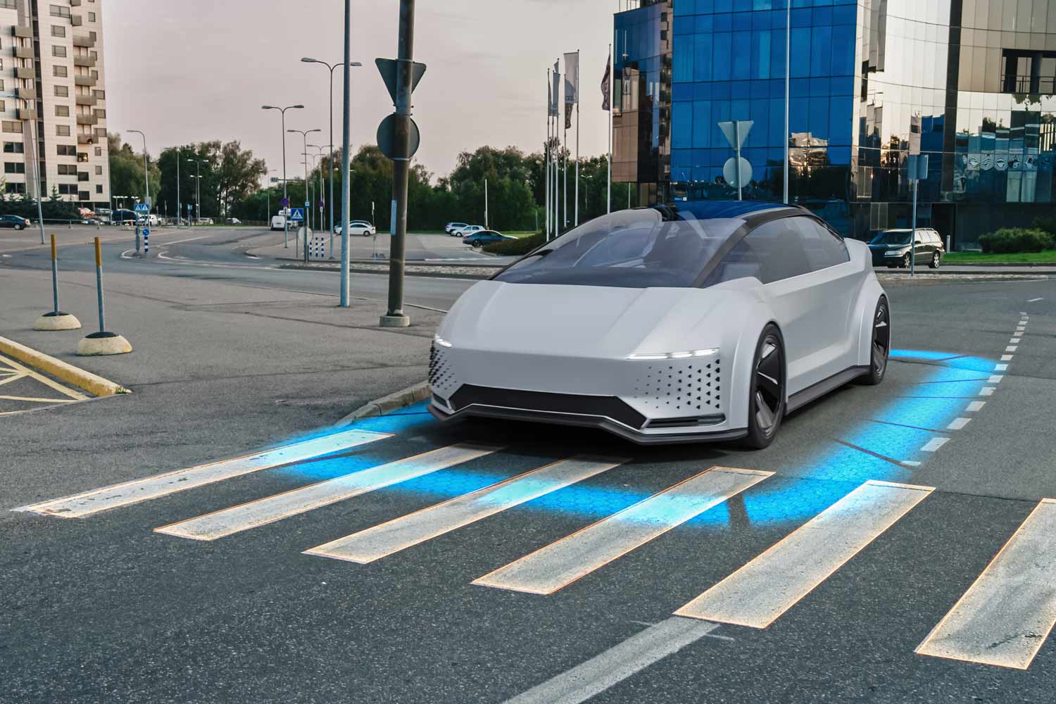 Autonomous Vehicle Stops Before Crosswalk.