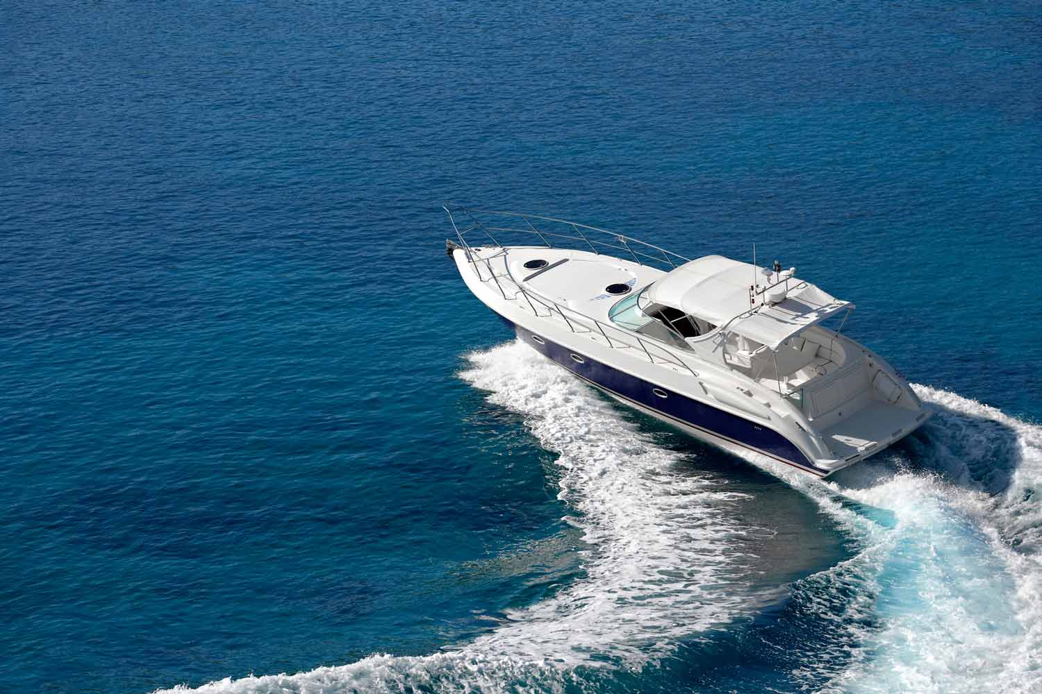 motorboat cruising on the ocean.