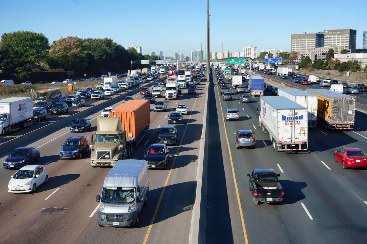 Busy highway traffic.