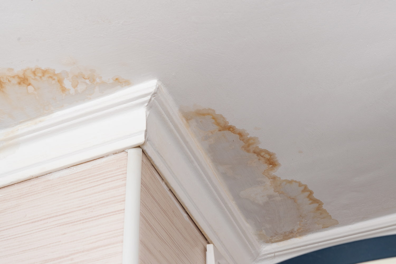 Water-damaged ceiling.