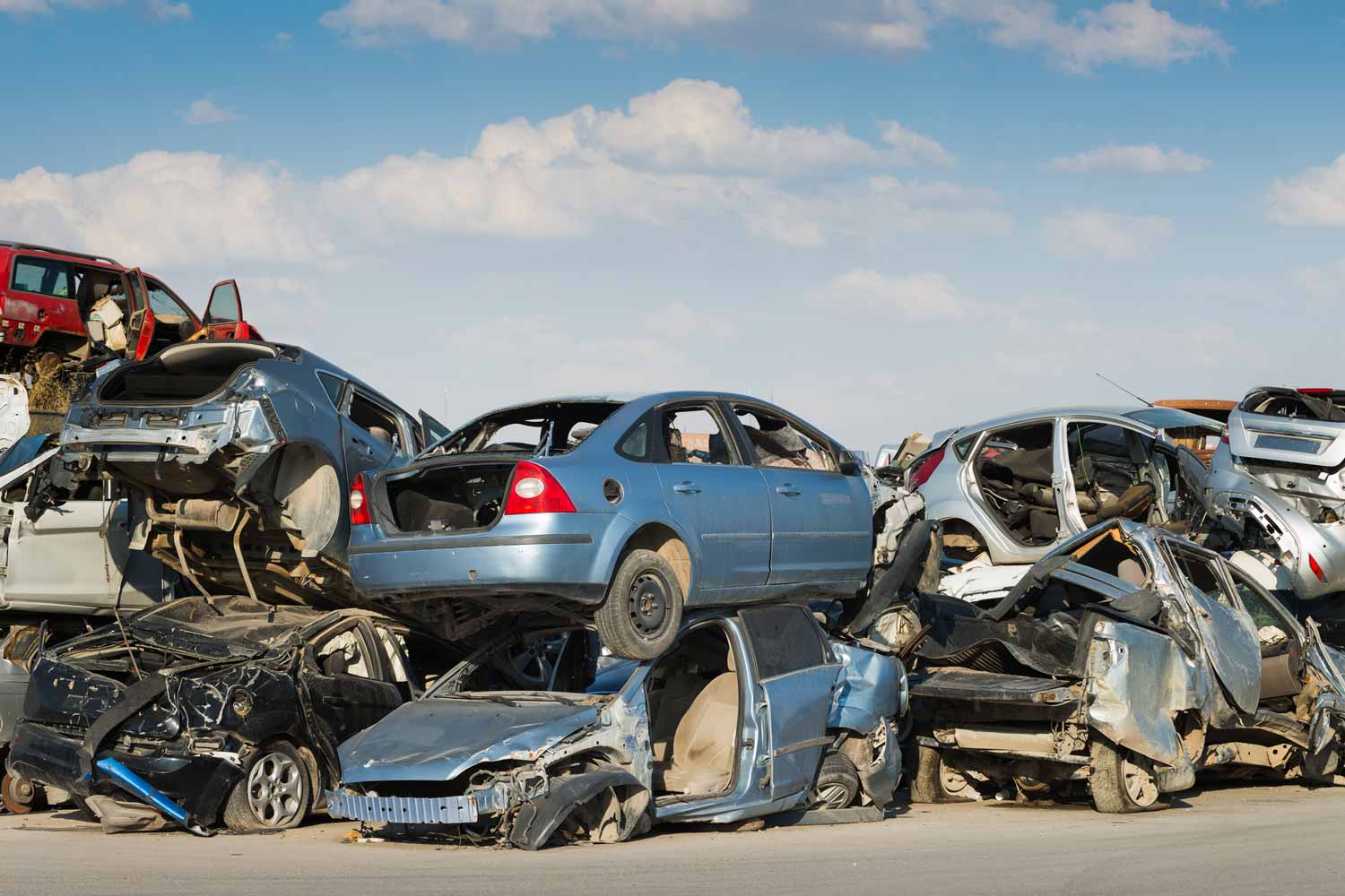 Scrap cars awaiting recycling.