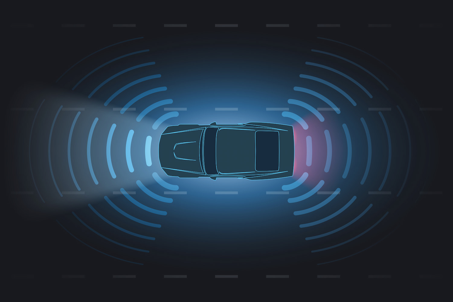 Smart car scan on the road in vector.