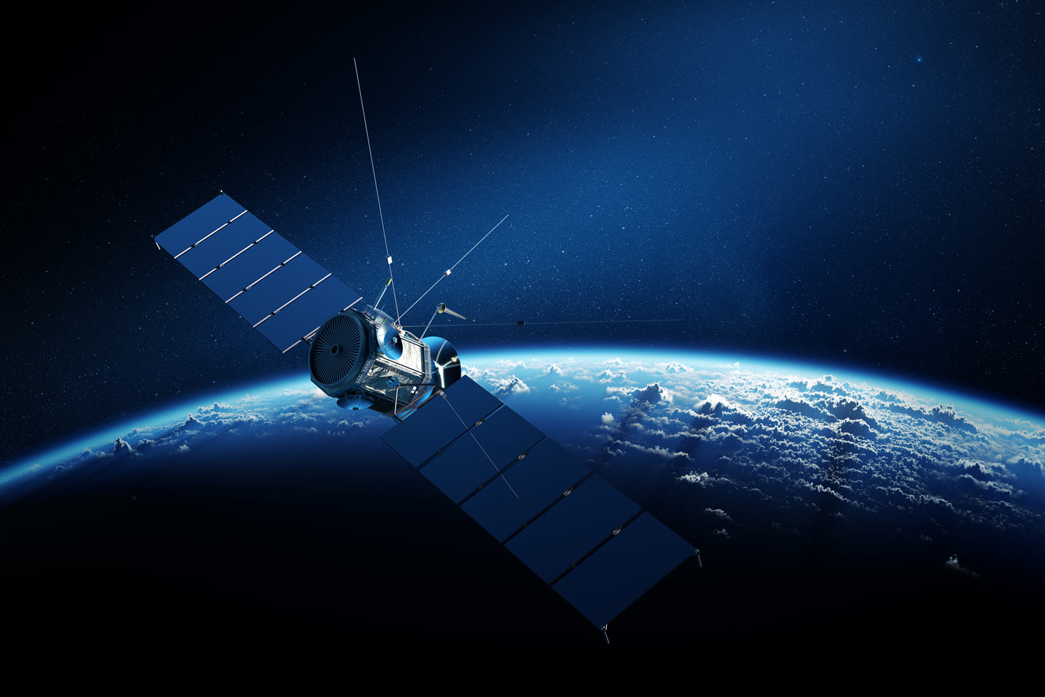 Communications satellite orbiting earth.