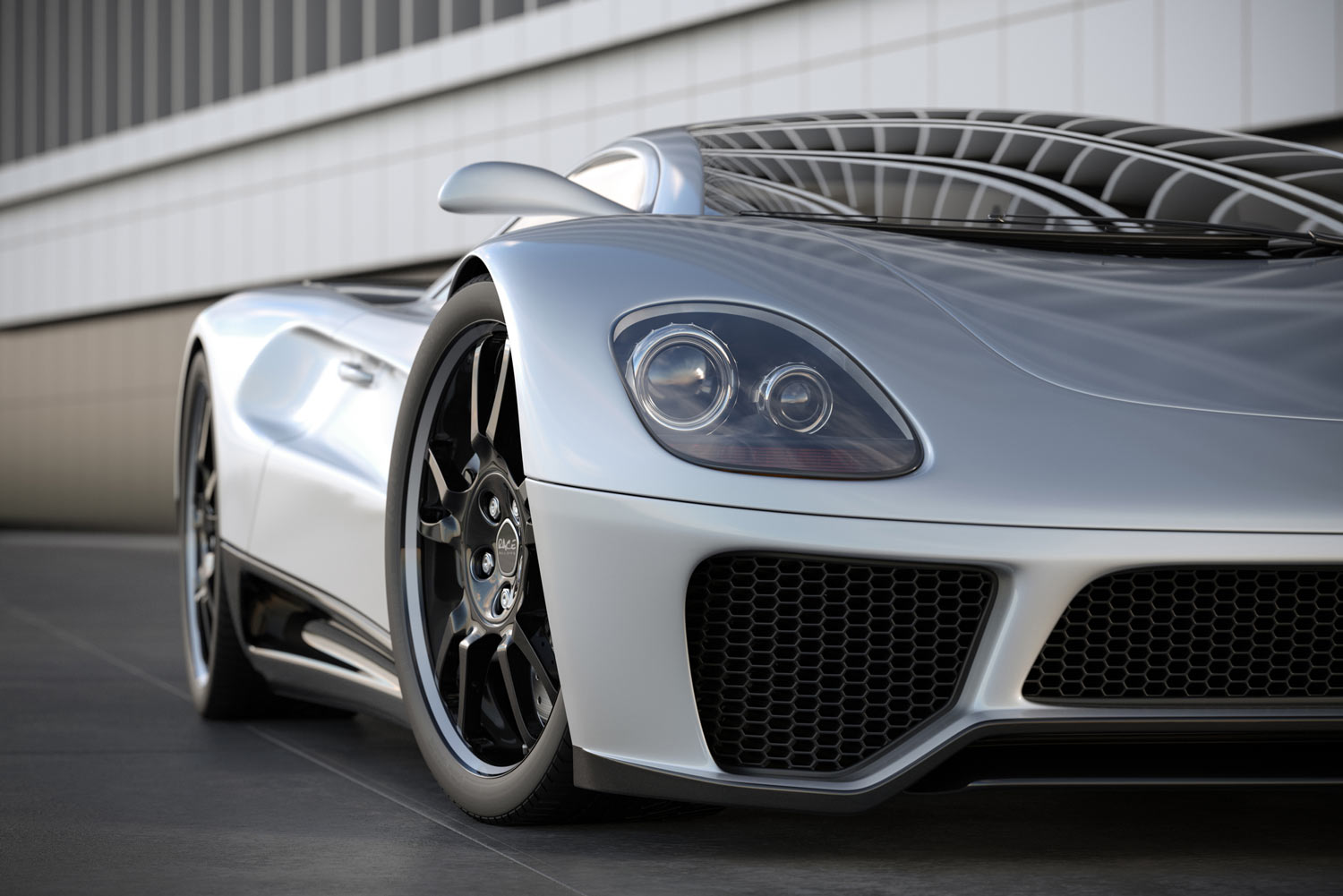 Side shot of a silver sports car