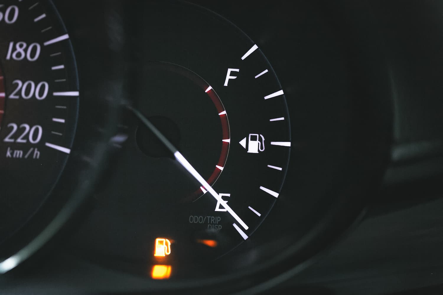 Low Fuel gauge showing fuel dashboard.