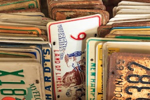 Stacks of old licence plates