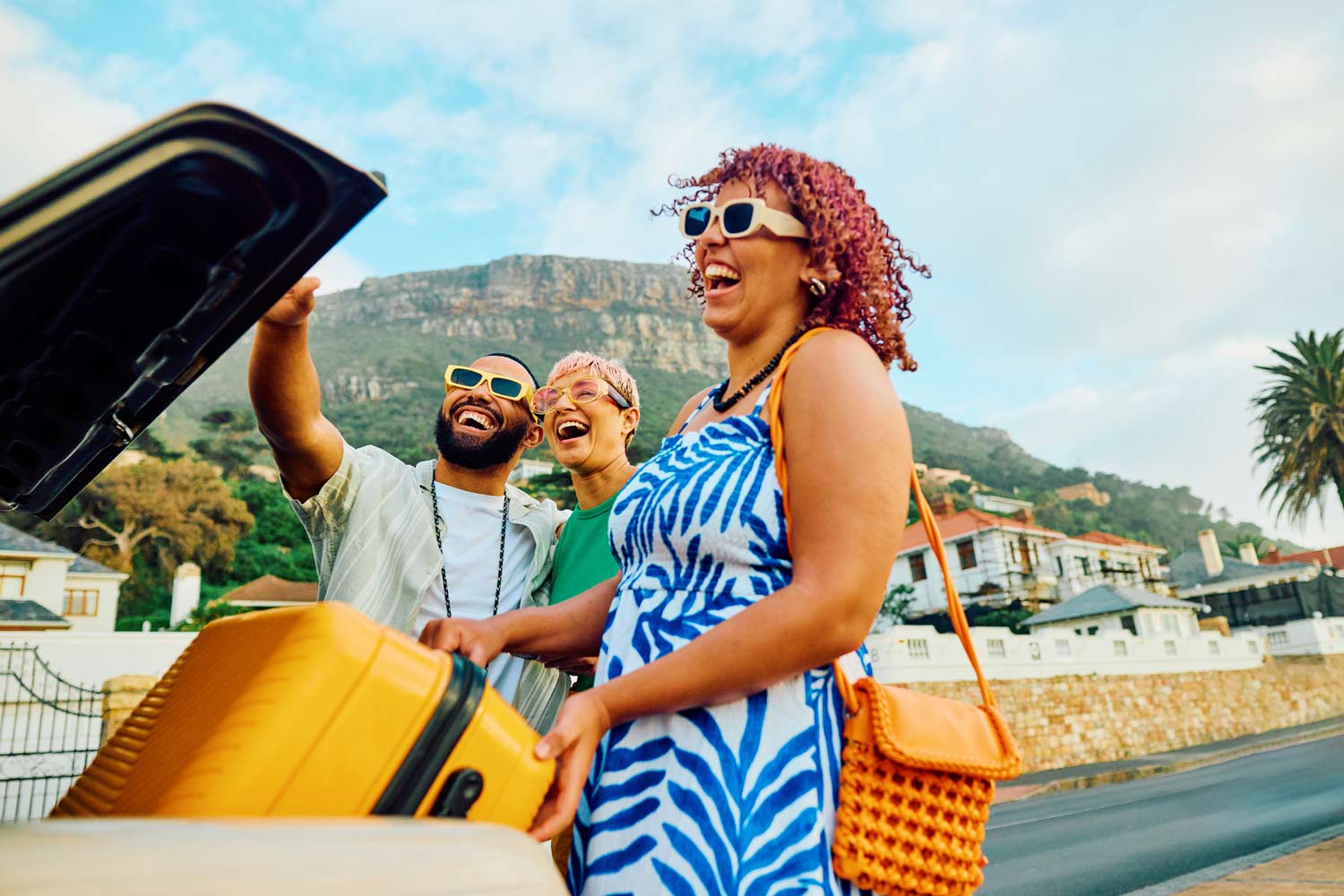 Joyful people taking a selfie.